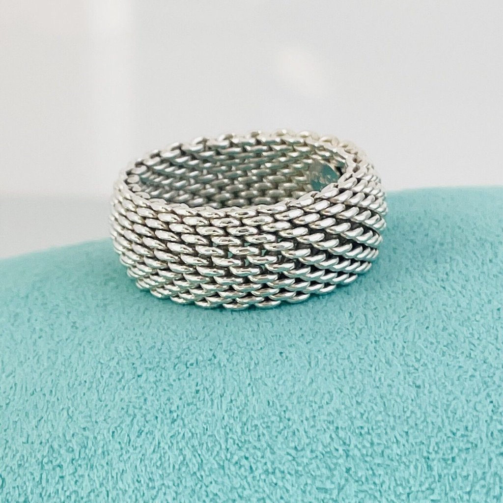 Size 10 Tiffany & Co Somerset Mesh Dome Weave Ring Mens Unisex Sterling Silver
